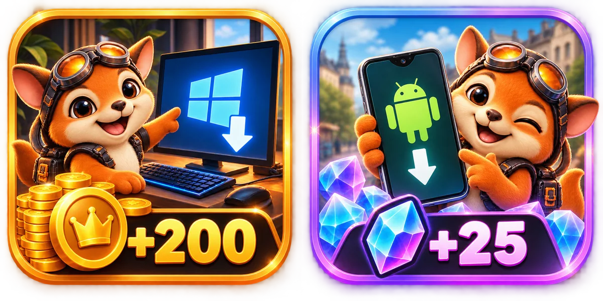 Two KoloPlus quest illustrations: Windows computer with gold reward and Android phone with crystal reward